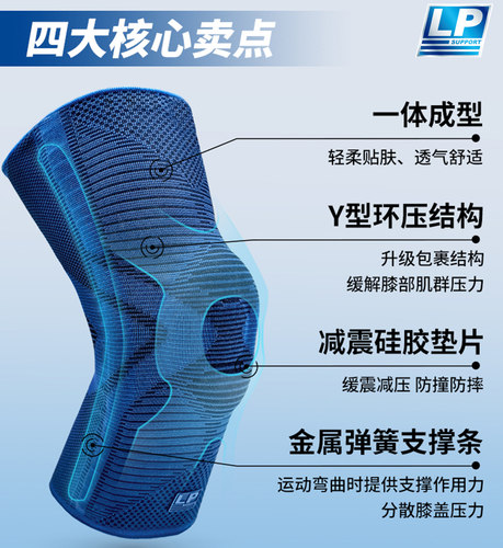 美国LP品牌两侧支撑长款硅胶护膝