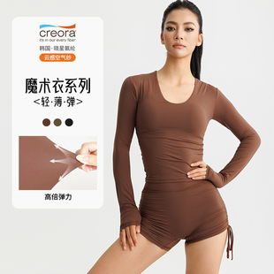 2025秋冬新品瑜伽服女晓星氨纶轻薄弹修身魔术衣汤勺领运动长袖