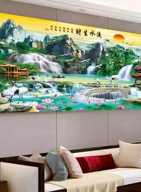 新中式客厅办公室风景山水十字绣
