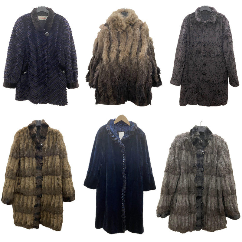 vintage古着复古进口日本中古冬季整皮真兔毛水貂绒皮草女外套P47