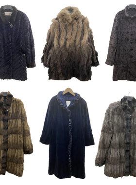 vintage古着复古进口日本中古冬季整皮真兔毛水貂绒皮草女外套P47
