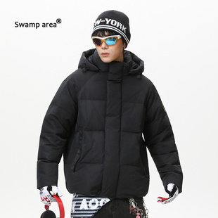 SWAMP AREA可脱卸帽户外面包羽绒服男冬季新款保暖撞色连帽外套男