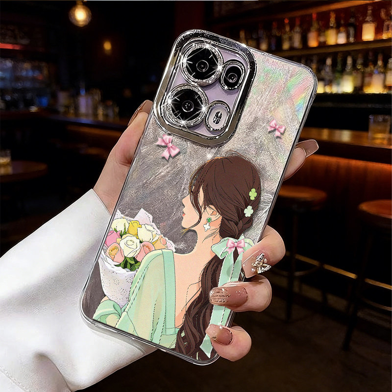 夏季清凉抱花女孩适用于iphone16手机壳15proMAX羽纱