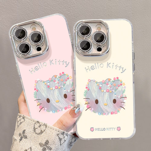 花朵碎花猫咪适用苹果17 iPhone16promax女新款15pro夏天高级感14镜头全包13硅胶xsmax小清新12小众11防摔套