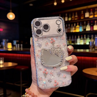 小众14pro全包带镜头膜款 13pro仙女个性 小清新玫瑰碎花手机壳适用iPhone17卡通kitty化妆镜苹果16promax