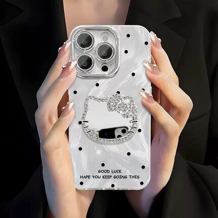 KT猫补妆镜子适用苹果17promax手机壳华为mate60女p50新款pura70高级感OPPOReno15荣耀80挂绳vivos19小米套