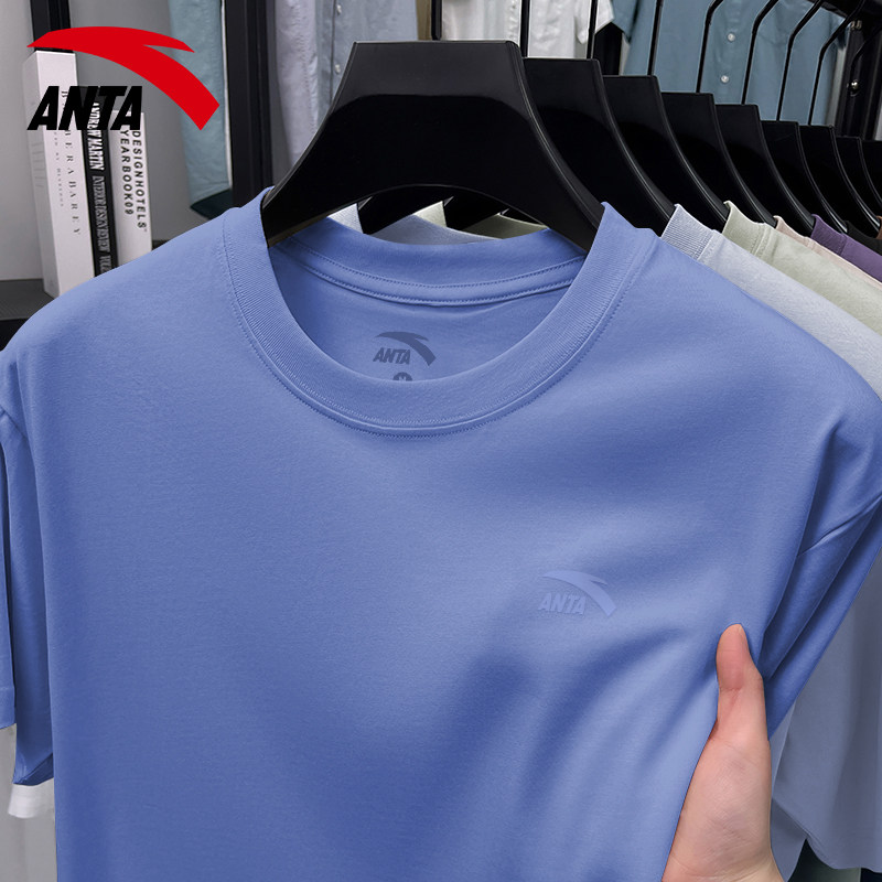 安踏短袖男士官方旗舰正品夏季新款蓝色青少年宽松运动体恤棉t恤