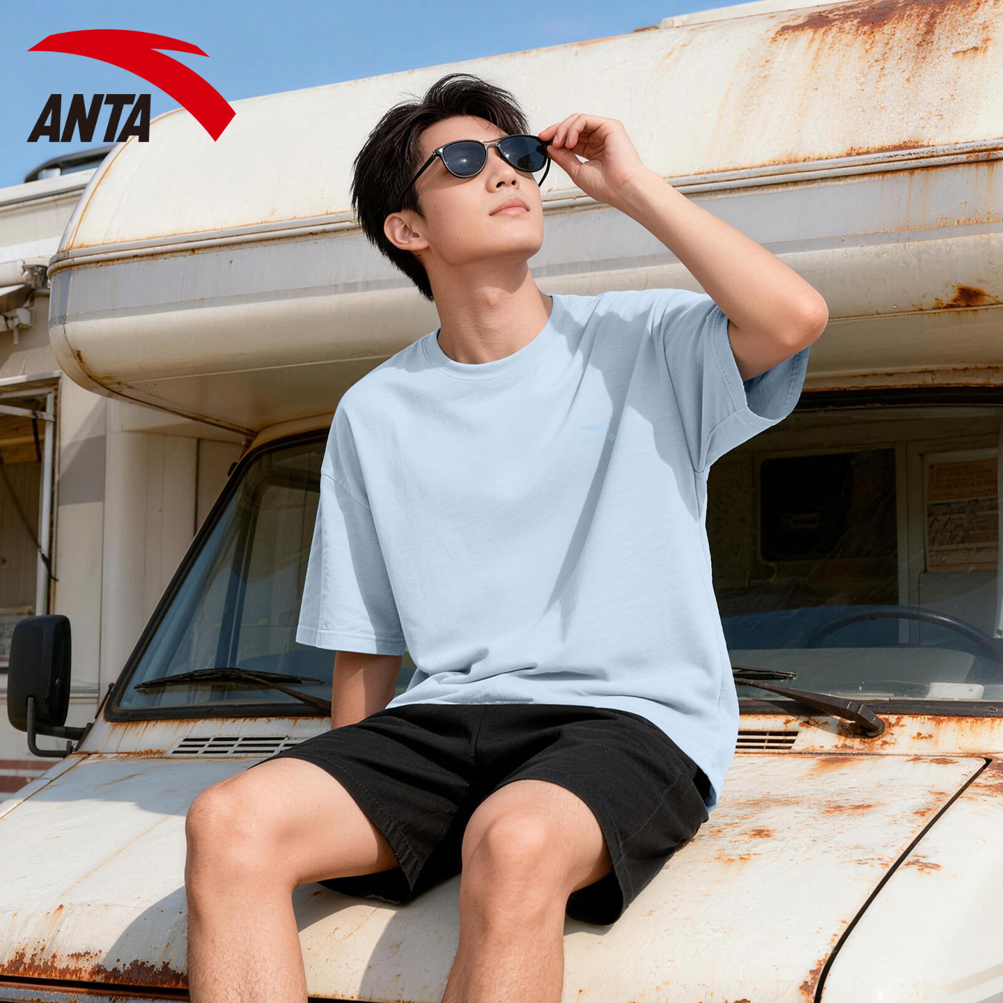 安踏短袖男士官方旗舰正品夏季新款纯色青少年宽松运动体恤棉t恤