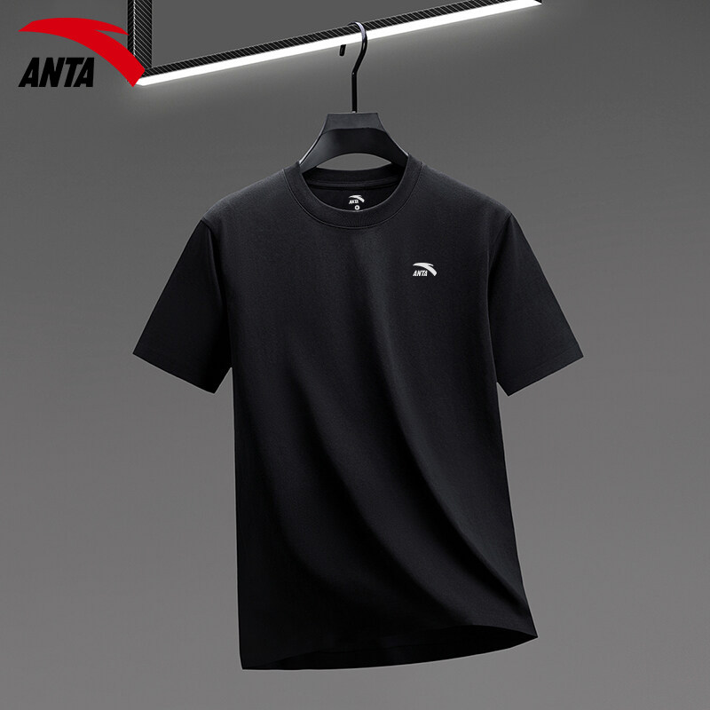 安踏短袖男士官方旗舰正品夏季新款黑色青少年宽松运动体恤棉t恤