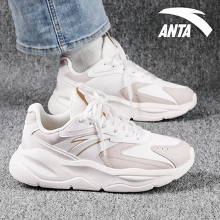 安踏女鞋不羁软底运动鞋女款秋冬2026新款皮面防泼水增高休闲跑鞋