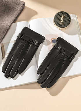 山羊皮真皮手套男冬触屏单皮薄款驾驶开车加厚加绒羊绒骑车西班牙