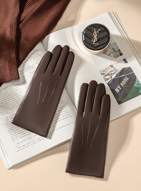 西班牙进口小山羊皮真皮手套女士冬羊毛加绒保暖骑车触屏修手分指