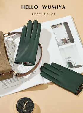 西班牙进口小山羊皮真皮手套女冬季短款加绒加厚防风开车薄款触屏