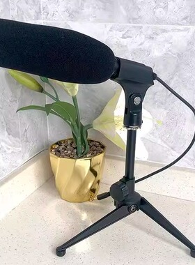 黑色话筒三脚架 折叠麦克风架 桌面ABS硬质22mm小震膜话夹咪架