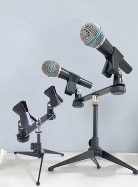 弹簧夹多头麦克风架 双头左右平衡手持话筒架 加厚一托二咪头支架