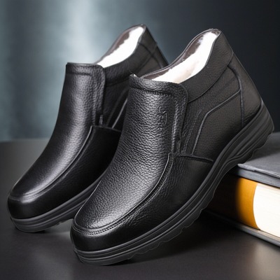 中年男鞋冬季皮鞋男款爸爸棉鞋冬天鞋子加绒加厚保暖真皮羊毛大码