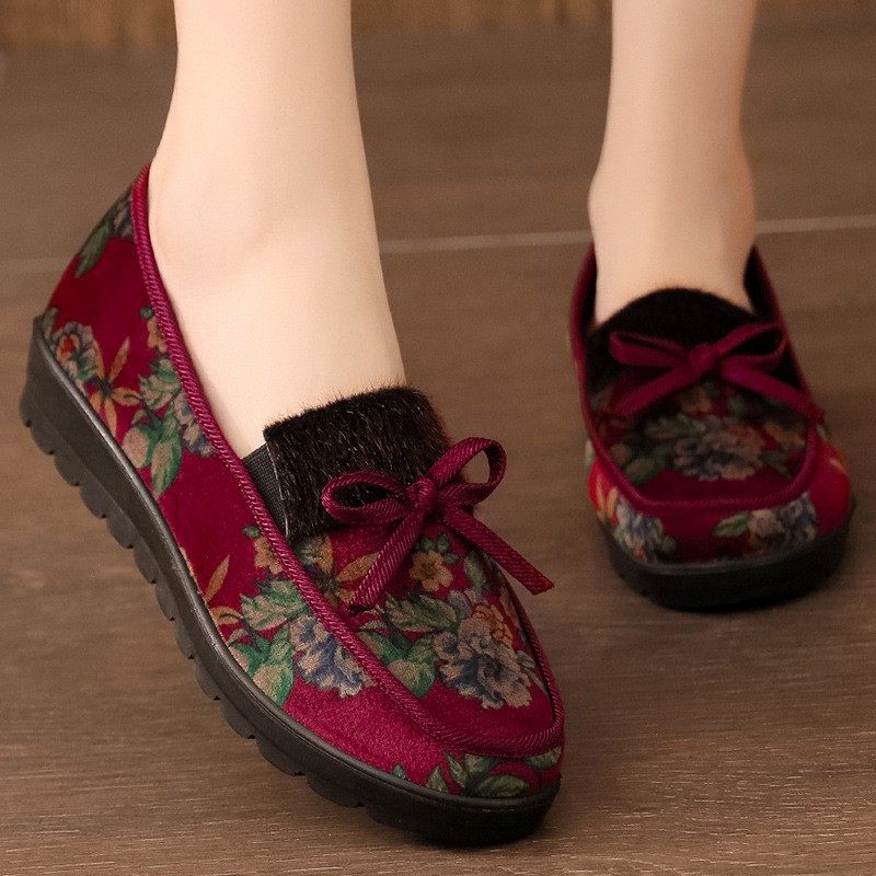 欣清老北京布鞋女二棉妈妈棉鞋加绒保暖中老年秋冬薄绒老太太冬鞋