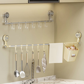 吸盘式 伸缩挂钩免打孔可旋转厨房壁挂滑轨排钩锅盖铲子勺子置物架