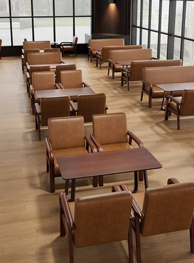 复古咖啡厅奶茶店书吧桌椅组合民宿清吧餐厅卡座沙发接待洽谈休闲