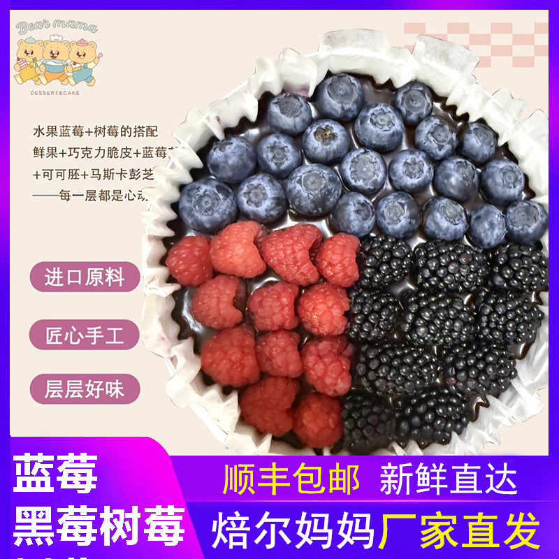 焙尔妈妈鲜果黑莓蓝莓树莓三拼芝士蛋糕慕斯新鲜水果巧克力甜品脆