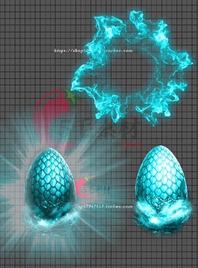传奇特效素材 特效道具蓝色龙蛋三种形态 高清动态PNG序列 FB15