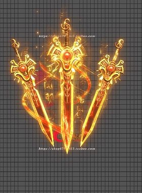 传奇宝剑光柱素材 特效素材三剑高清动态PNG序列 GH141