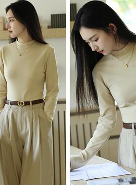 珂希卡796黑色修身打底衫女2024秋冬新款高级感立领内搭加绒上衣