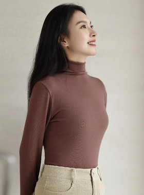 白色半高领冬季内搭打底衫女2024新款加绒加厚珂希卡802长袖T恤