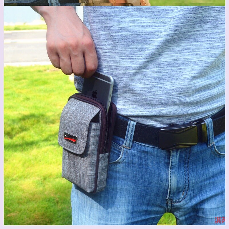 新款多功能手机包男竖款6寸穿皮带手机套户外老人帆布腰包腰袋