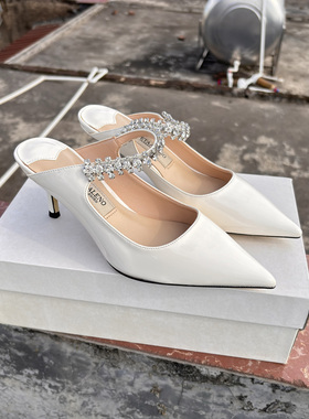 2025尖头半拖鞋高级感水钻链条绝美外穿一脚蹬细高跟包头凉拖女士