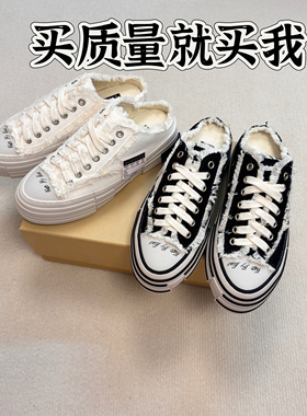 一脚蹬懒人百搭包头半拖女外穿帆布乞丐板鞋厚底松糕网红休闲增高