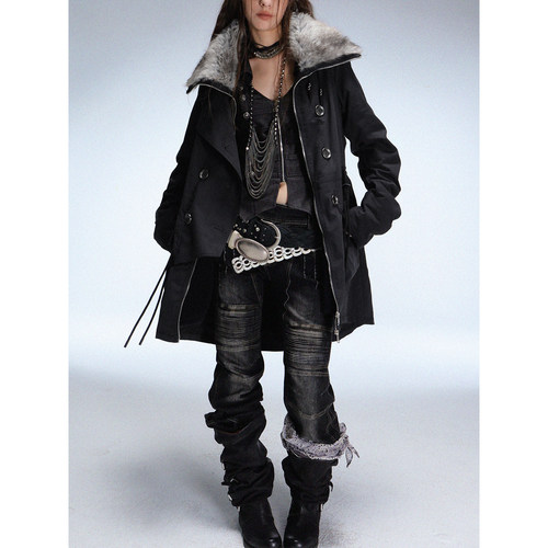 流浪风中长款加绒外套