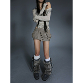 DoublePunch春秋原创南瓜蓬蓬立体剪裁金属扣工装 风不对称短裙