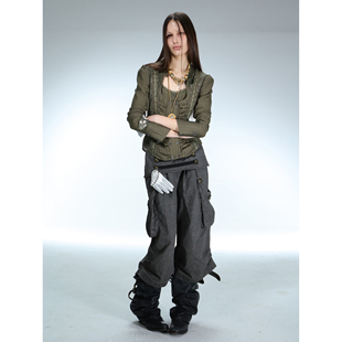 DoublePunch春夏原创复古元素低腰立体裁剪宽松七分工装裤