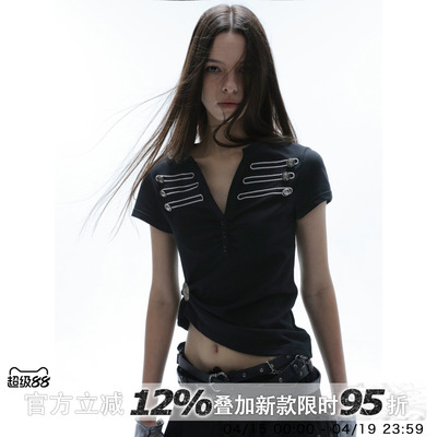 春夏原创复古刺绣短袖亨利衫