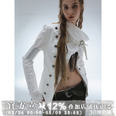 DoublePunch春秋原创高领复古金属扣饰防风夹棉加厚拿破仑外套