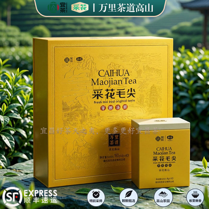 2026新茶宜茶采花毛尖万里茶道高山尊品1716礼盒湖北宜昌五峰绿茶
