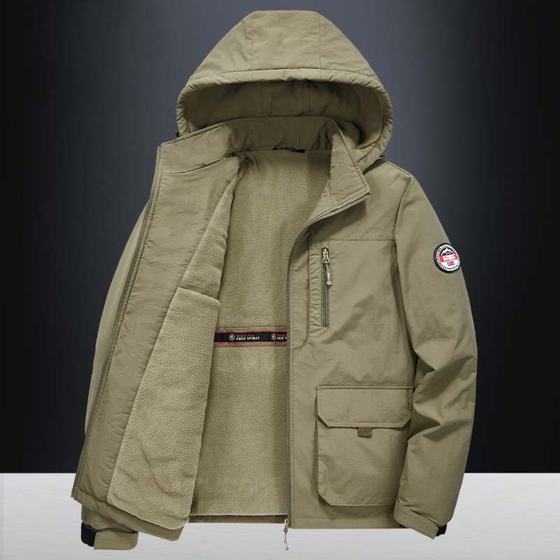 MAROLIO~源自意大利！带帽加绒夹克男秋冬保暖爸爸装户外运动外套