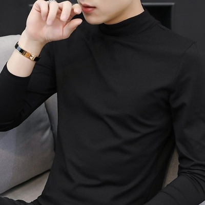 home daily  半高领打底衫男款秋季修身休闲纯棉内搭男士长袖t恤
