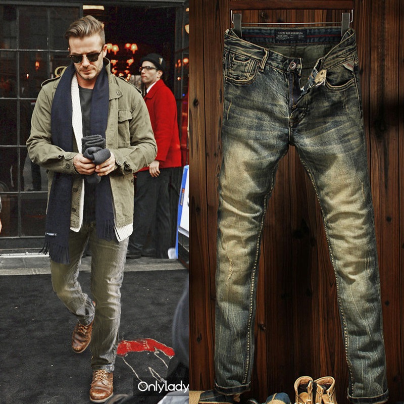 香港潮牌复古牛仔裤男春季欧美弹力修身小脚破洞潮流刮烂做旧长裤