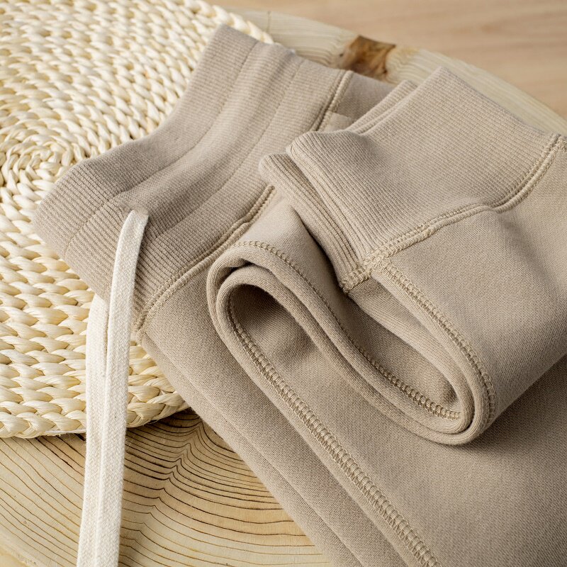 MAROLIO~新疆一级棉！卡其色340g重磅秋冬毛圈布运动束脚卫裤男