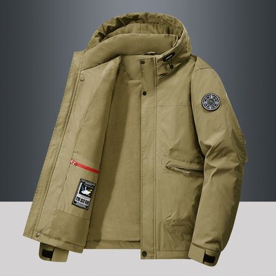 高档棉衣外套男冬季2025新款加绒加厚保暖冲锋衣宽松休闲连帽夹克