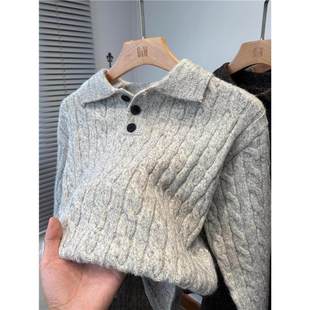 MAROLIO~翻领毛衣男款秋冬季加厚休闲polo领针织衫男装套头粗线衣