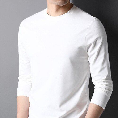 home daily 莫代尔长袖t恤男秋季高端圆领白色修身男士休闲打底衫