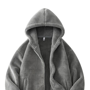 Mostarsea~冬季连帽羊羔绒棉衣外套男宽松休闲加厚摇粒绒开衫卫衣