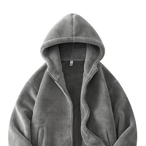 Mostarsea~冬季连帽羊羔绒棉衣外套男宽松休闲加厚摇粒绒开衫卫衣