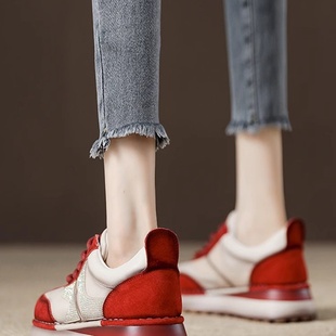 厚底轻便老爹鞋 西班牙小众品牌皮面复古红色运动鞋 lulucozy