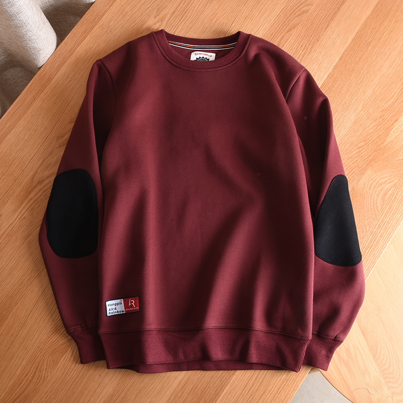 MAROLIO酷感帅气搭~日系贴布宽松休闲卫衣男士圆领加绒加厚外套