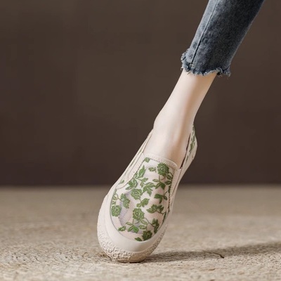 西班牙小众品牌ONGYSL刺绣网纱休闲运动鞋女镂空透气小白鞋板鞋女