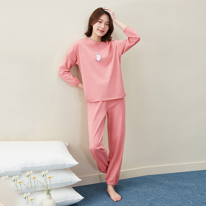 纤丝鸟家居服女士圆领睡衣套装